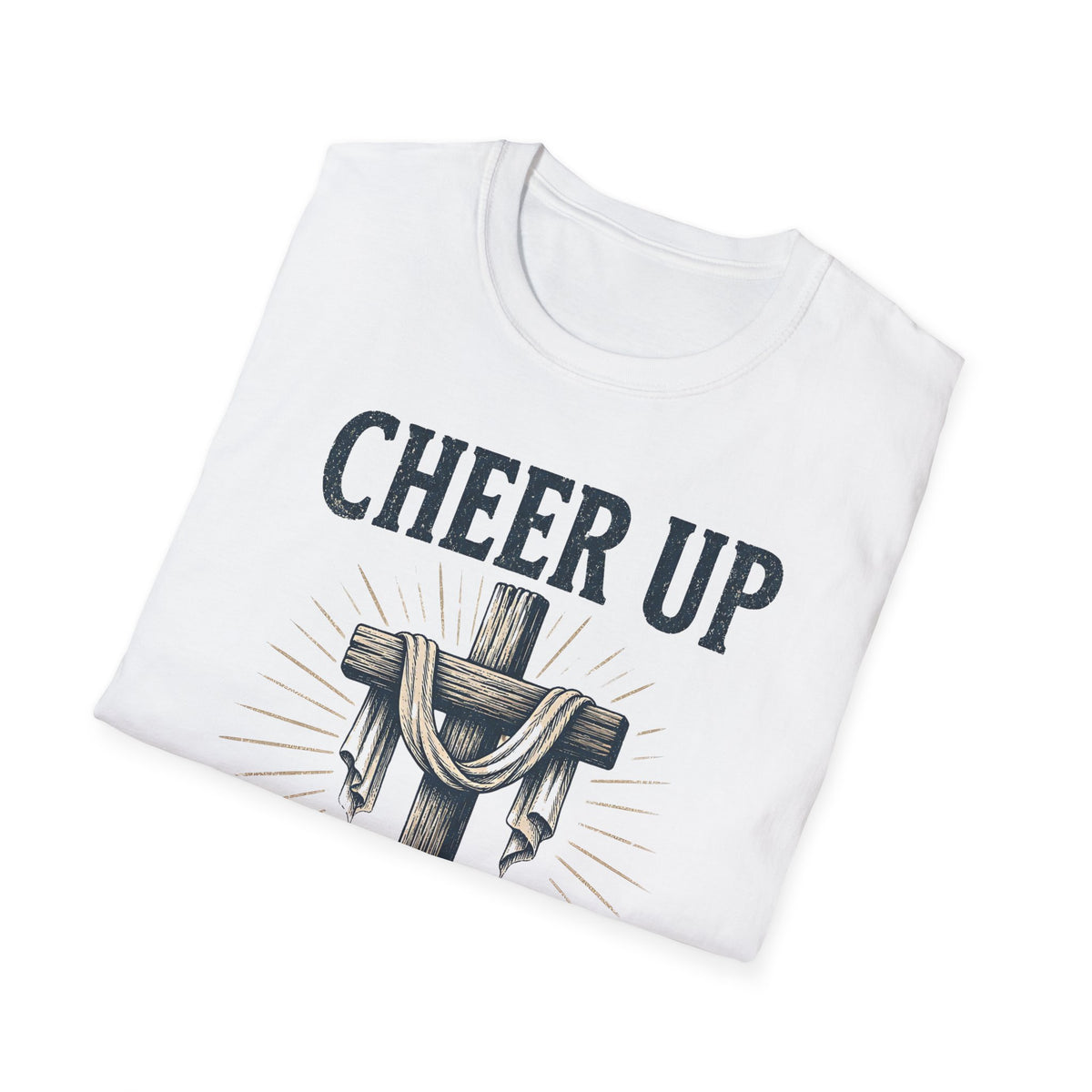 Cheer Up Christian T‑Shirt — John 16:33 Cross Design