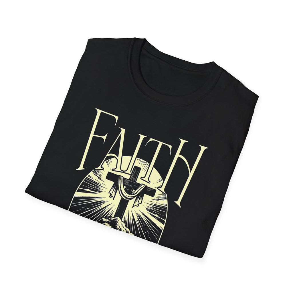 Faith Graphic T-Shirt — Cross & Mountains Christian Tee (Trust • Believe • Receive)