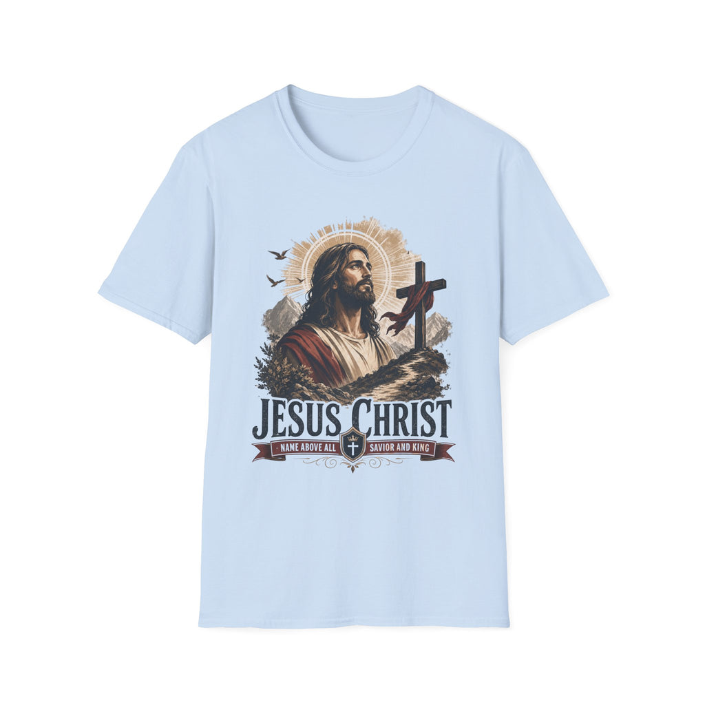 Jesus Christ Portrait T-Shirt — Faith Christian Tee with Cross & ‘Jesus Christ’ Banner