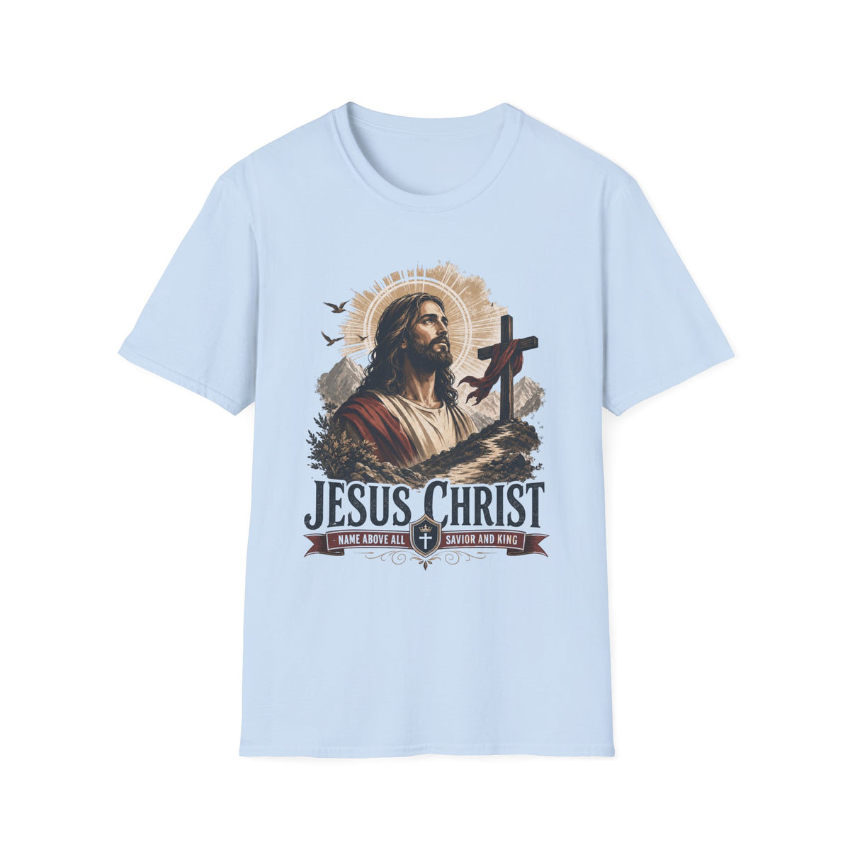 Jesus Christ Portrait T-Shirt — Faith Christian Tee with Cross & ‘Jesus Christ’ Banner