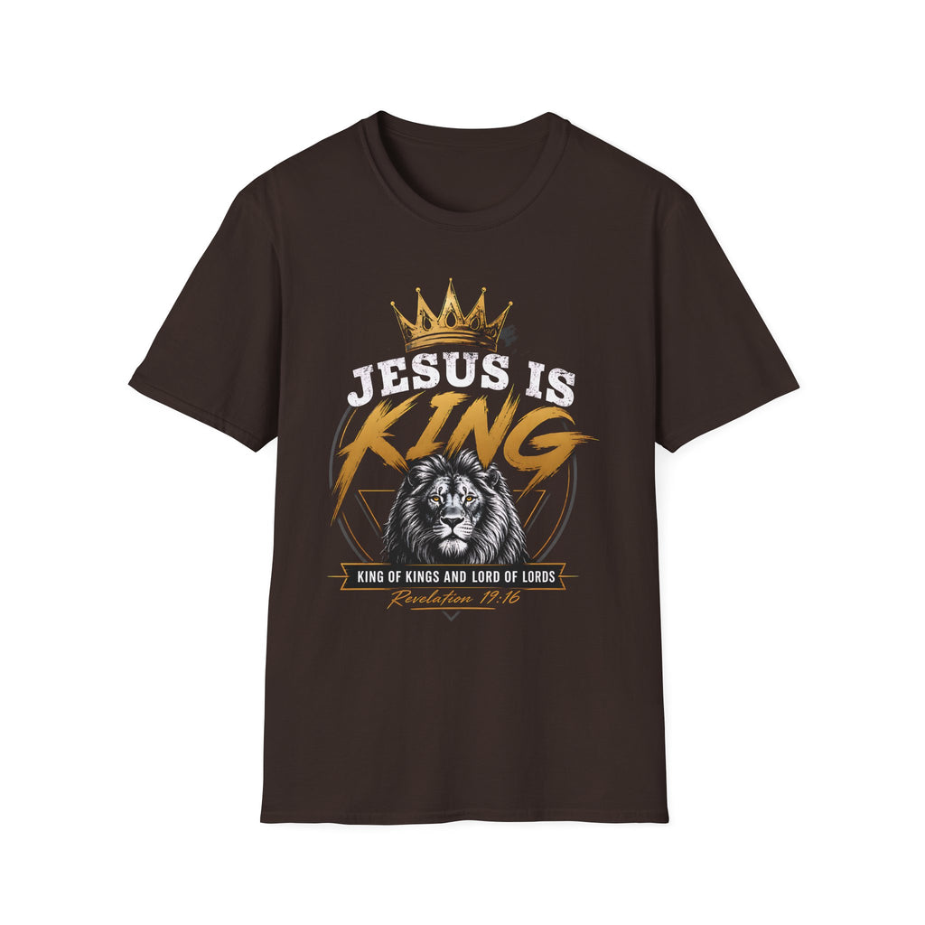 Jesus Is King T-Shirt — Christian Lion Crown Faith Tee (Revelation 19:16)
