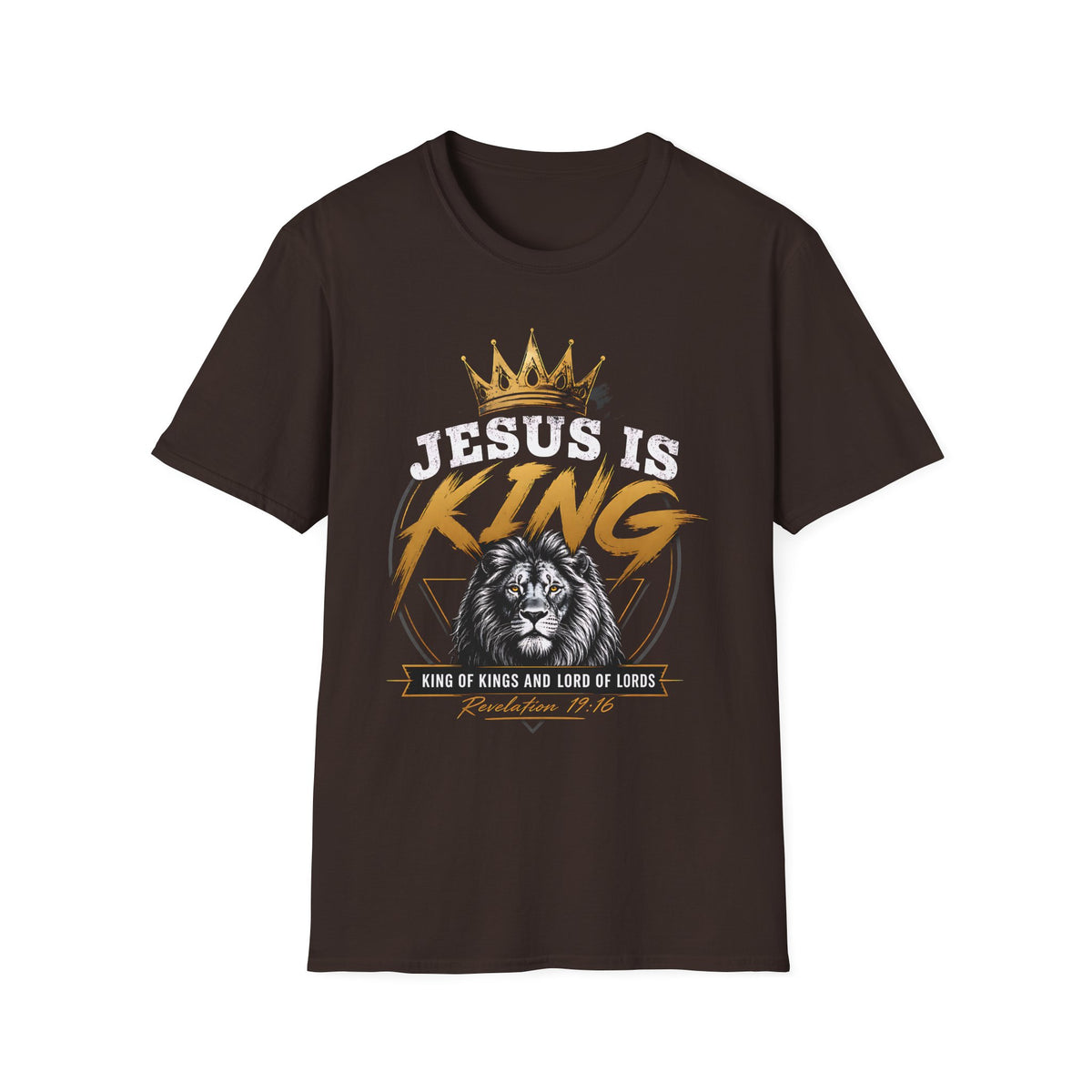 Jesus Is King T-Shirt — Christian Lion Crown Faith Tee (Revelation 19:16)