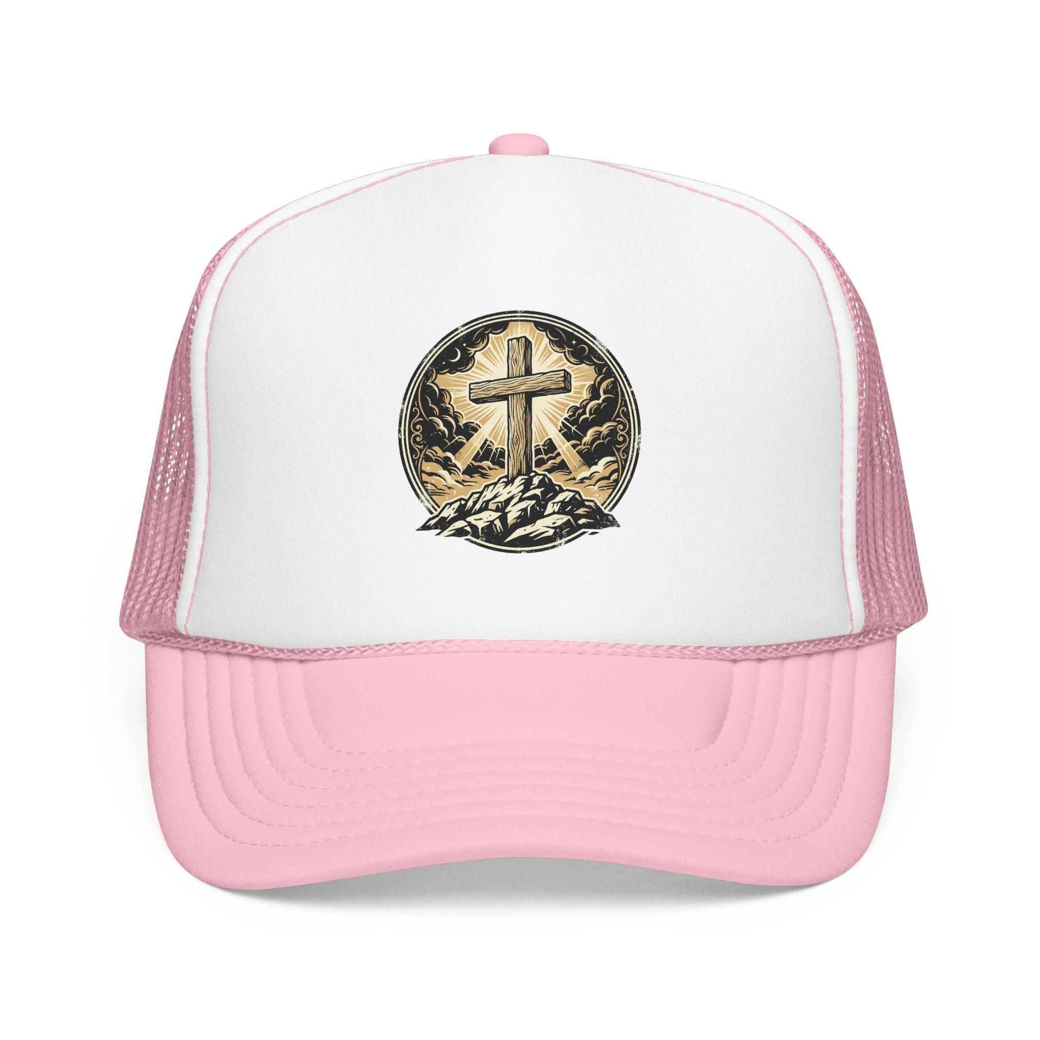 Cross on Hill Trucker Hat | Christian Faith Mesh Cap