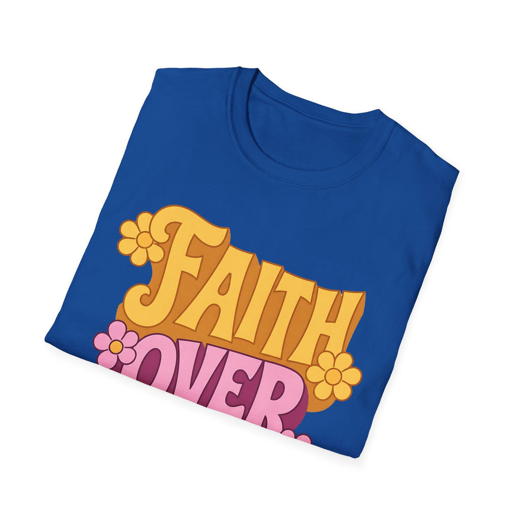Faith Over Retro Flower T-Shirt — Inspirational Christian Tee