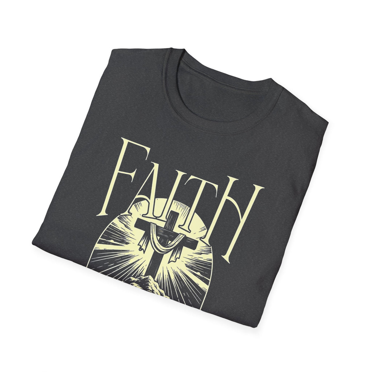 Faith Graphic T-Shirt — Cross & Mountains Christian Tee (Trust • Believe • Receive)