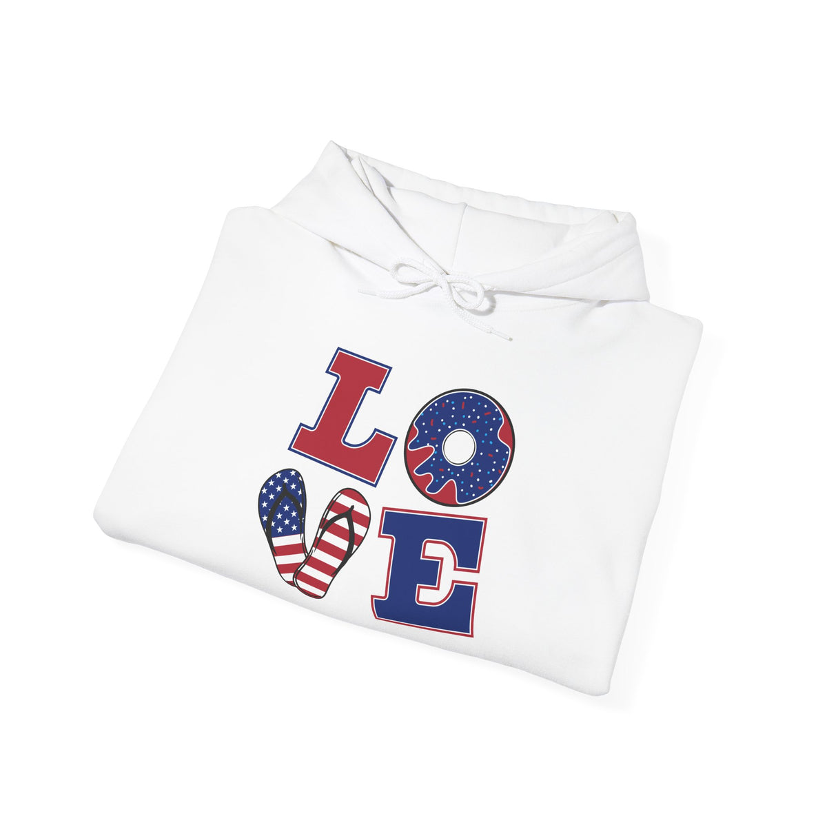 Patriotic LOVE Hoodie – American Flag Heart Pullover for 4th of July