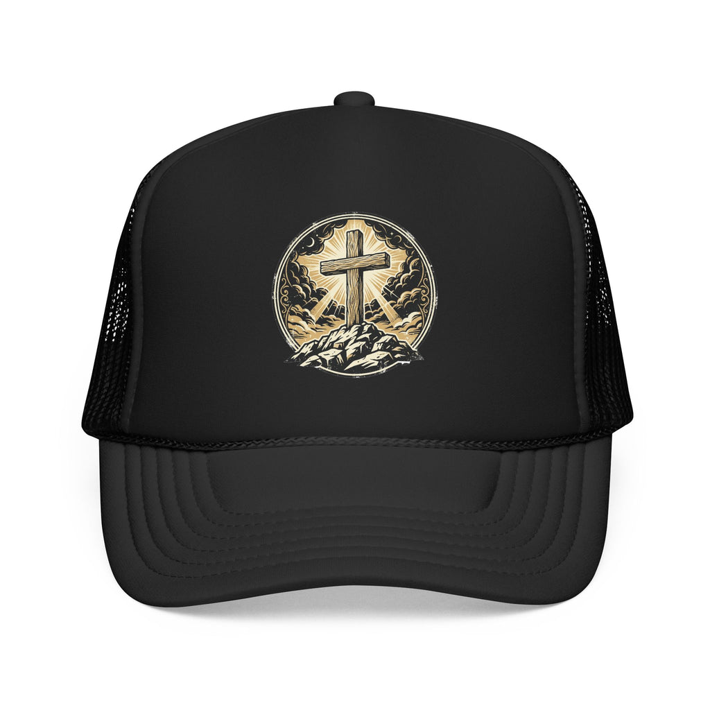 Gorra camionero cruz en la colina | Gorra de malla con fe cristiana