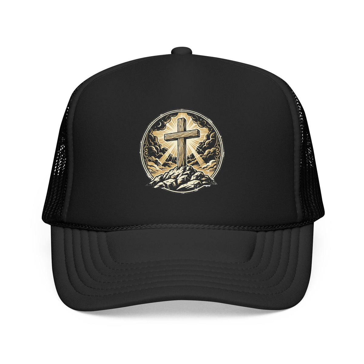 Cross on Hill Trucker Hat | Christian Faith Mesh Cap