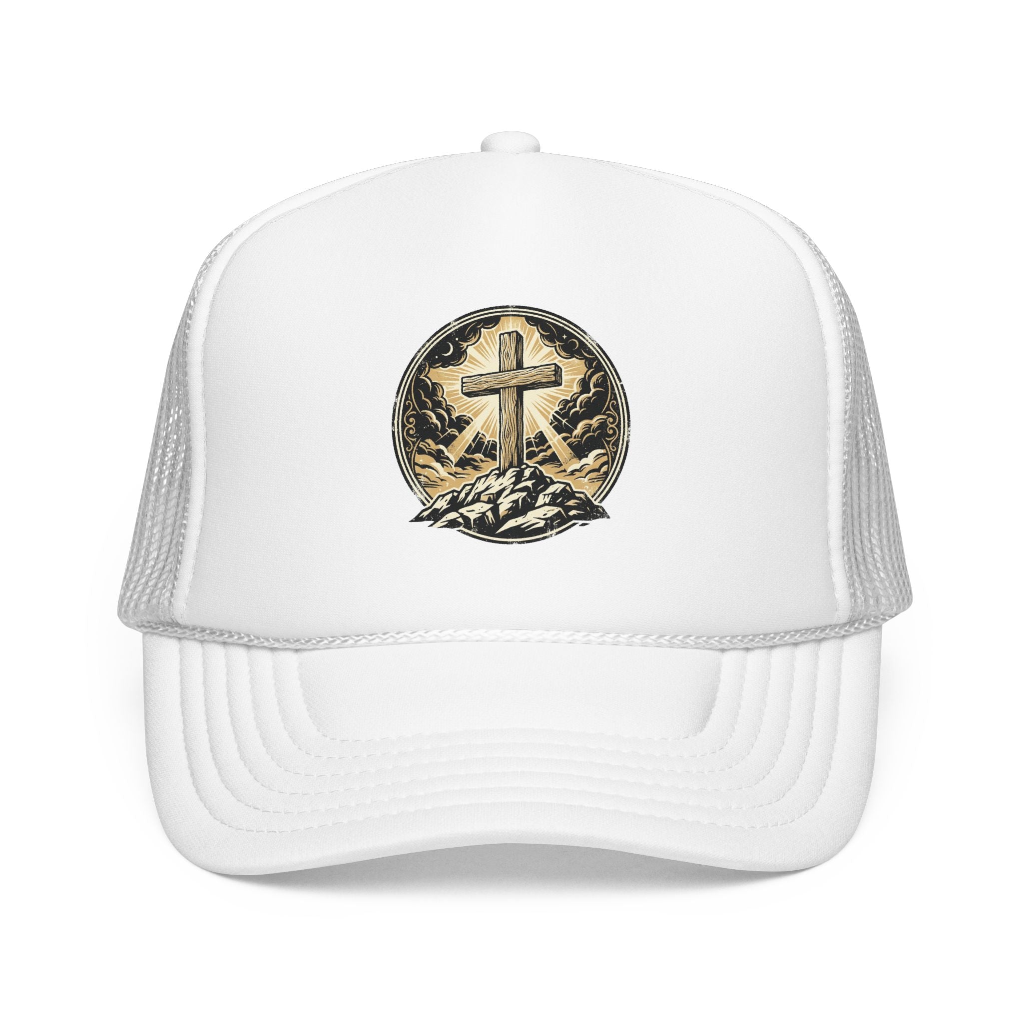 Cross on Hill Trucker Hat | Christian Faith Mesh Cap