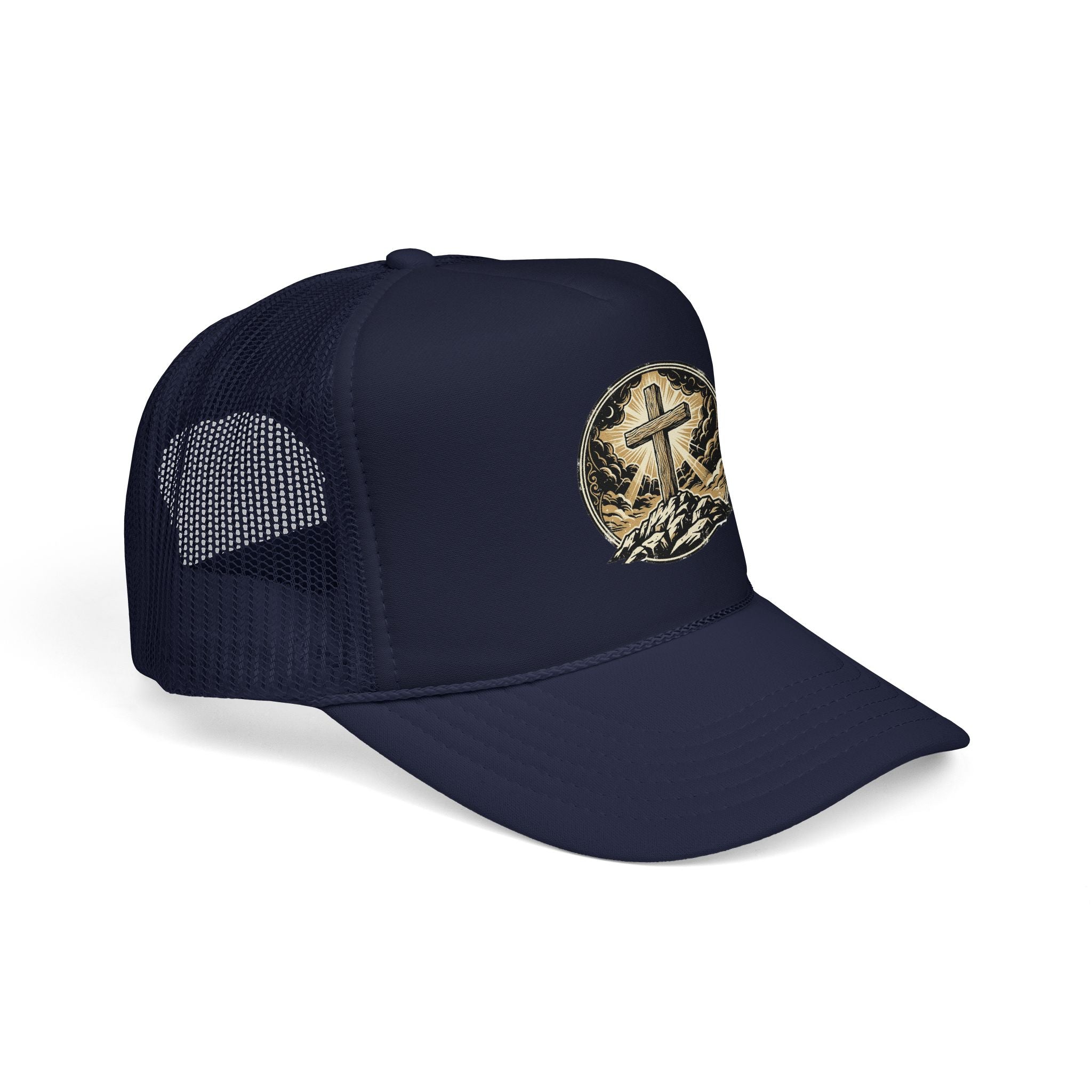 Cross on Hill Trucker Hat | Christian Faith Mesh Cap