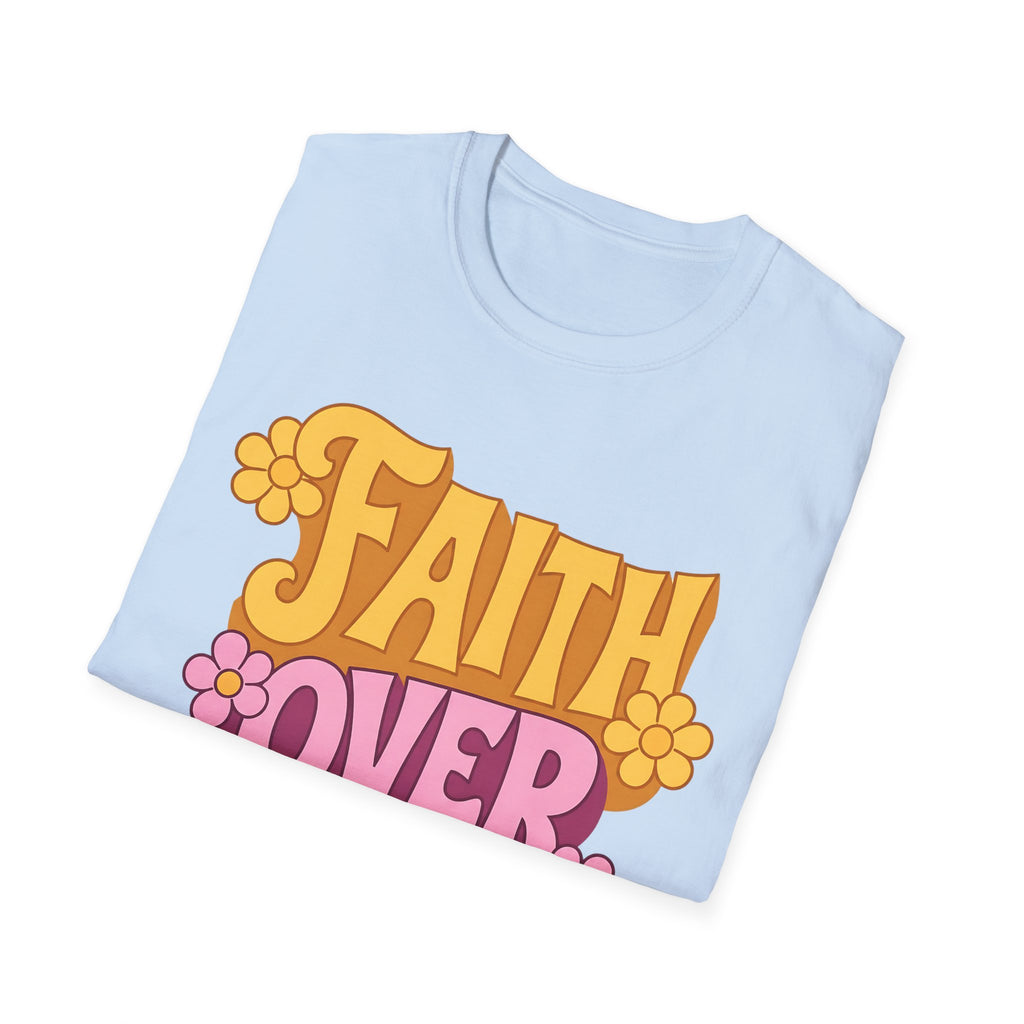 Faith Over Retro Flower T-Shirt — Inspirational Christian Tee