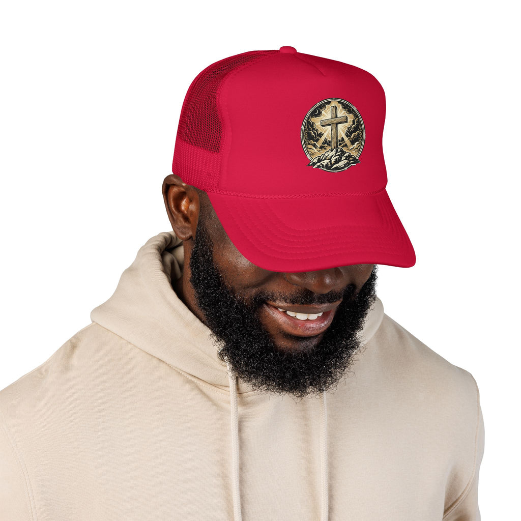 Gorra camionero cruz en la colina | Gorra de malla con fe cristiana