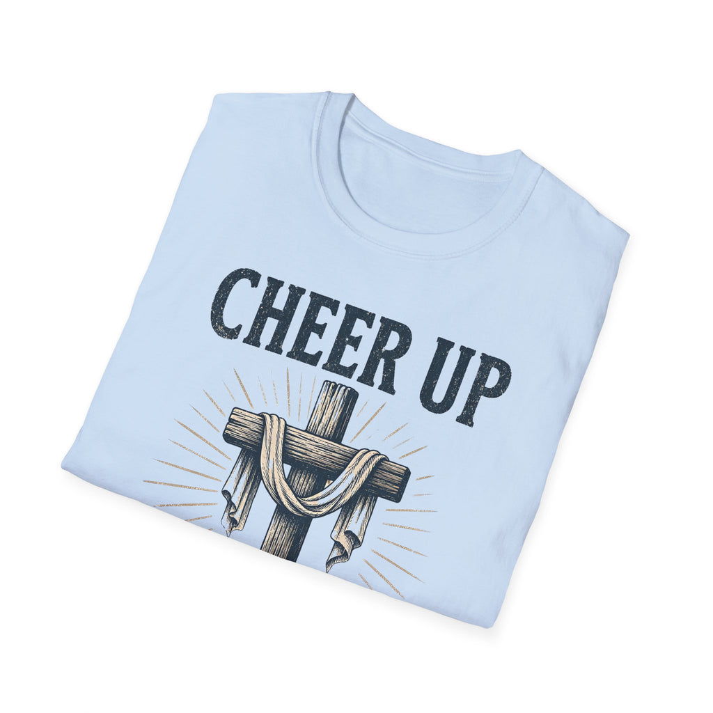 Cheer Up Christian T‑Shirt — John 16:33 Cross Design
