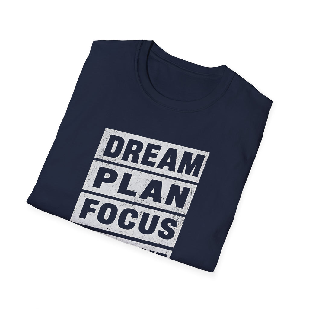 Motivational Mountain T-Shirt — "Dream Plan Focus Achieve" Graphic Tee