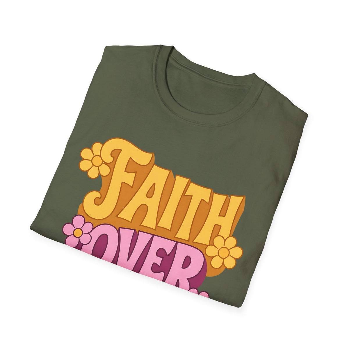 Faith Over Retro Flower T-Shirt — Inspirational Christian Tee