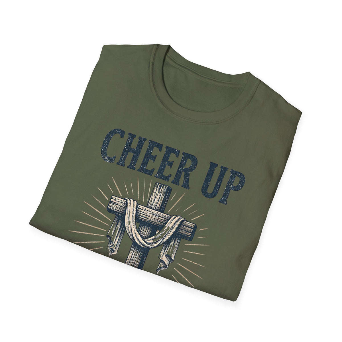 Cheer Up Christian T‑Shirt — John 16:33 Cross Design