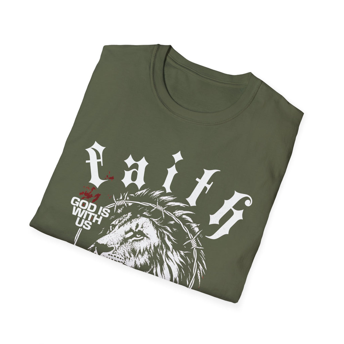 Faith Lion T-Shirt – 'God Is With Us' Christian Tee, Crown of Thorns Cross Design