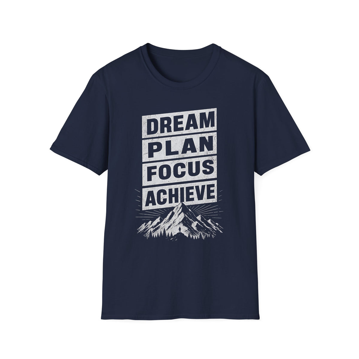 Motivational Mountain T-Shirt — "Dream Plan Focus Achieve" Graphic Tee