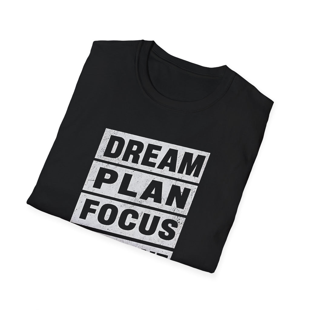 Motivational Mountain T-Shirt — "Dream Plan Focus Achieve" Graphic Tee