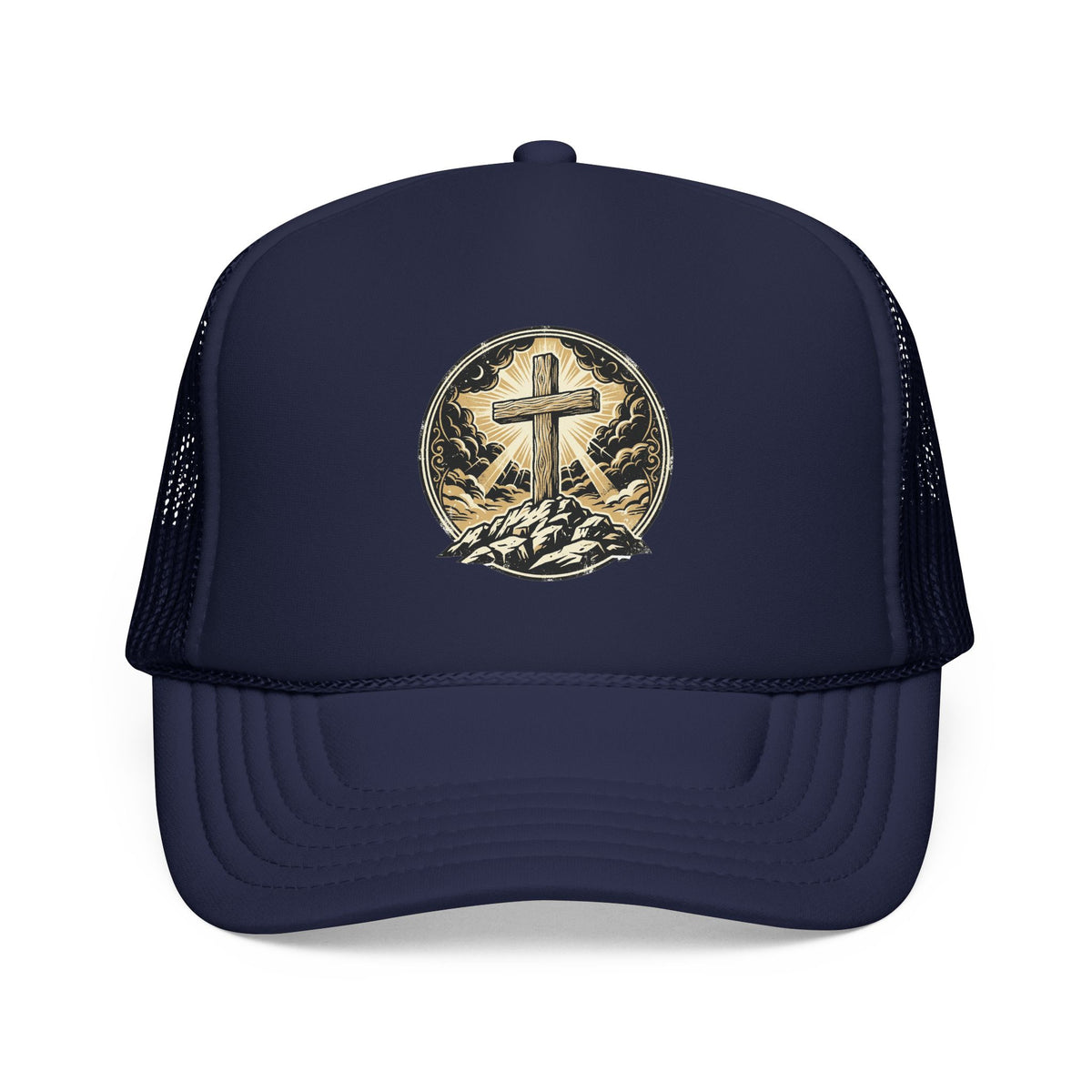 Cross on Hill Trucker Hat | Christian Faith Mesh Cap