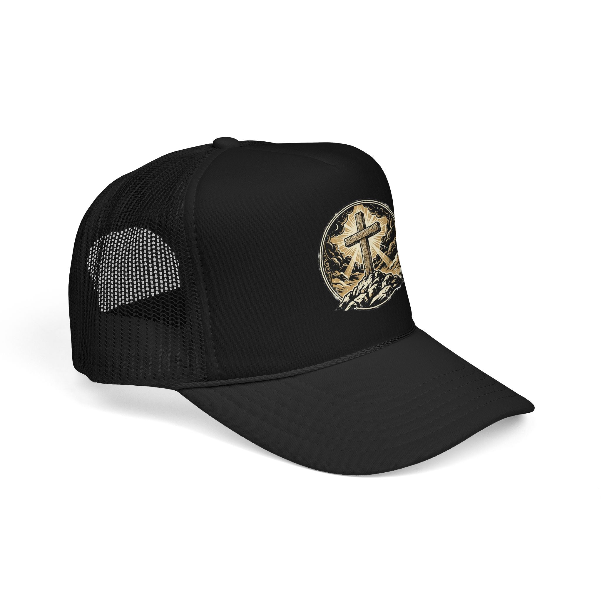 Cross on Hill Trucker Hat | Christian Faith Mesh Cap
