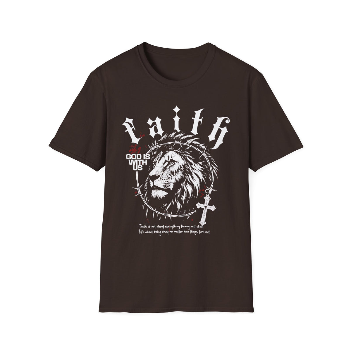 Faith Lion T-Shirt – 'God Is With Us' Christian Tee, Crown of Thorns Cross Design