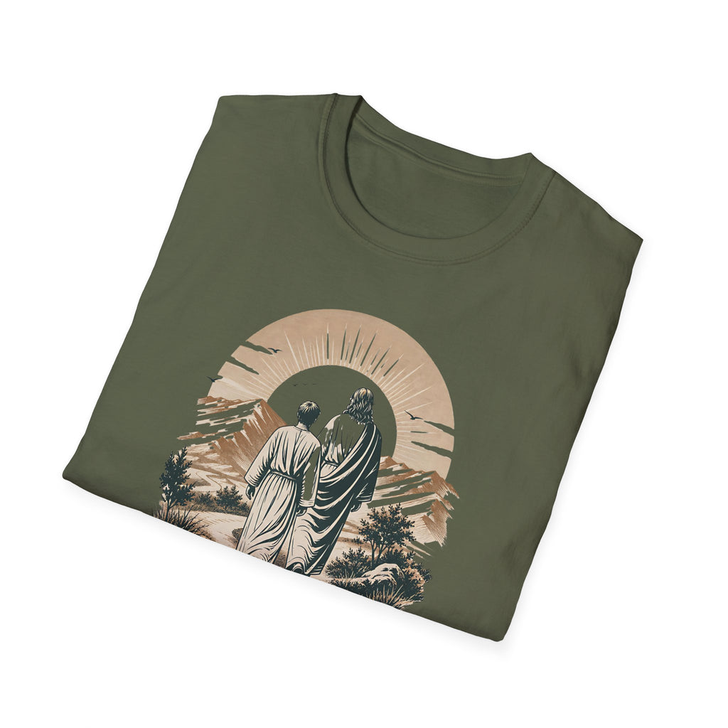 Guided by Grace T-Shirt — Spiritual Christian Tee with Jesus and Angel Illustration