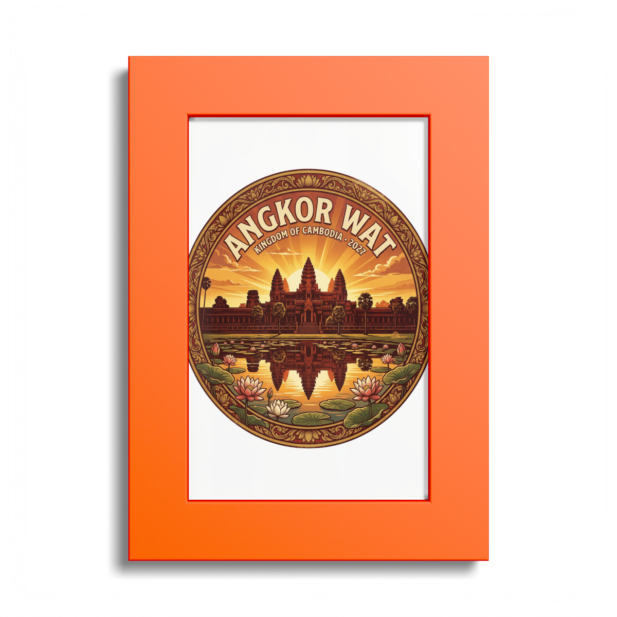 Angkor Wat Sunset Poster — Colored Frame Travel Art Print