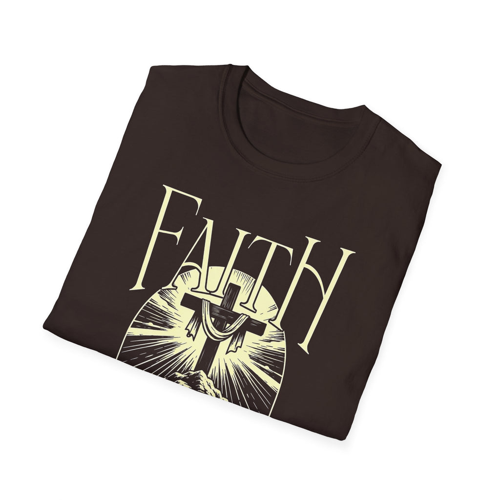 Faith Graphic T-Shirt — Cross & Mountains Christian Tee (Trust • Believe • Receive)