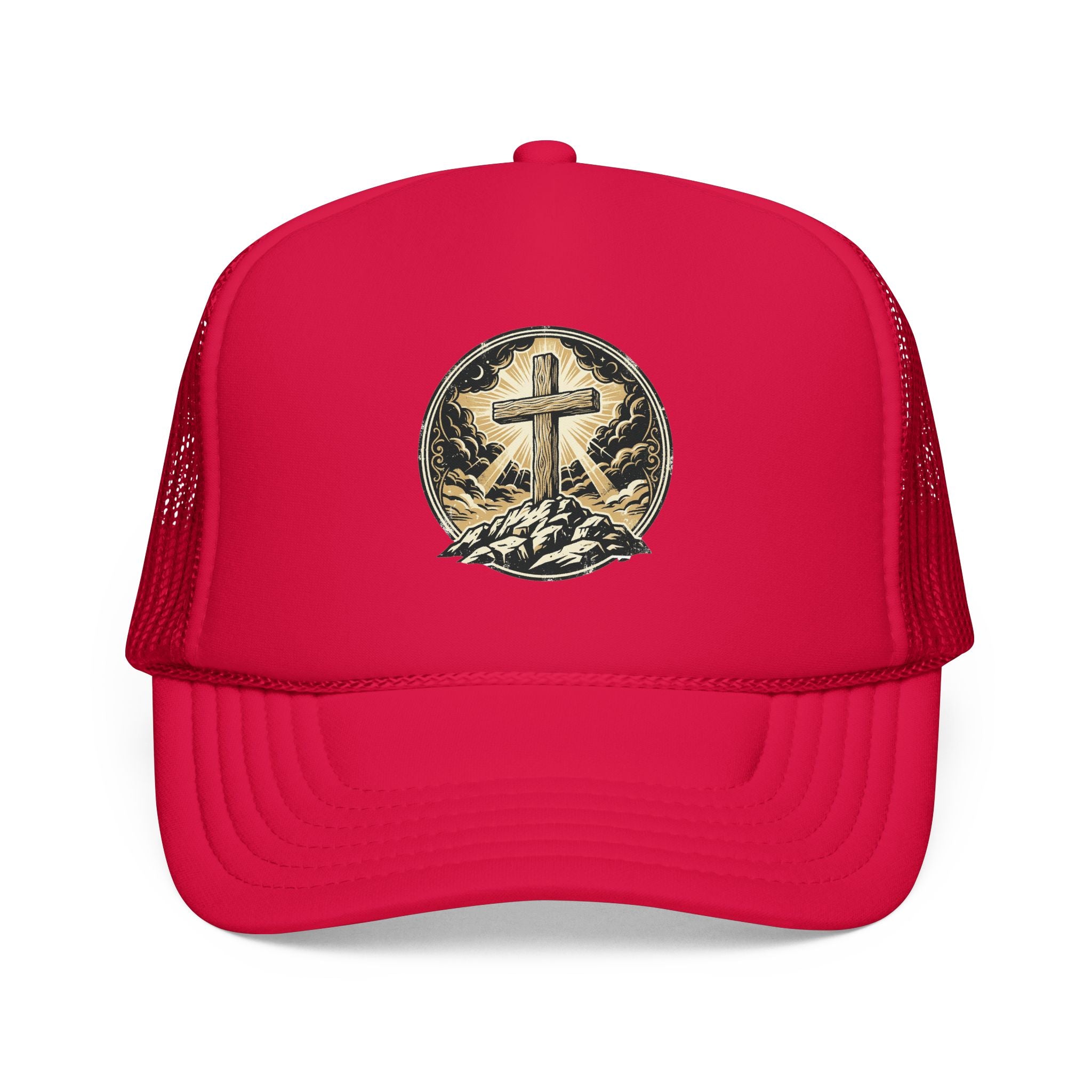 Cross on Hill Trucker Hat | Christian Faith Mesh Cap