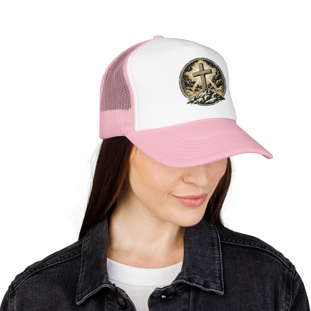 Gorra camionero cruz en la colina | Gorra de malla con fe cristiana