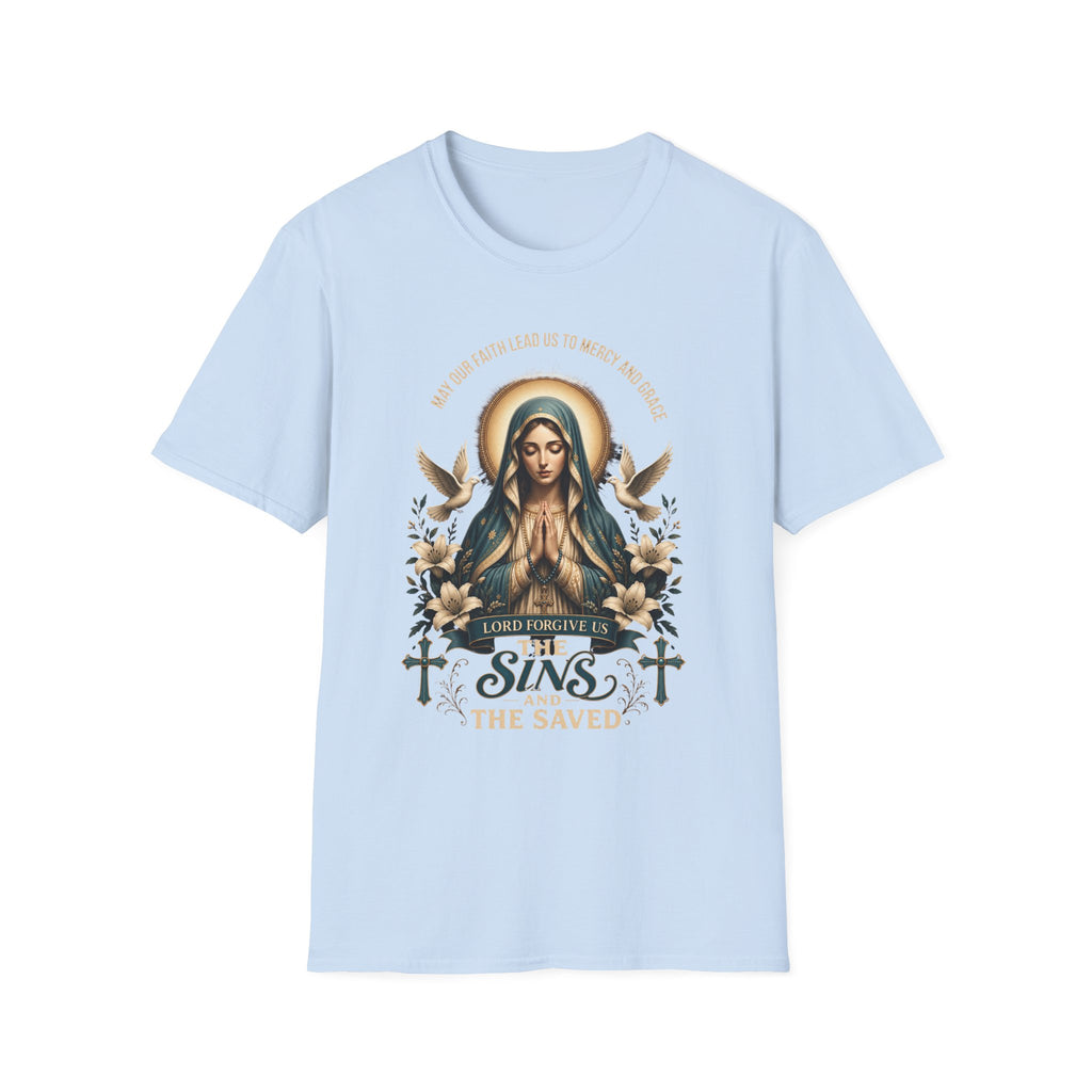 Virgin Mary Prayer Tee – "Love Covers Sins" Religious Graphic T-Shirt