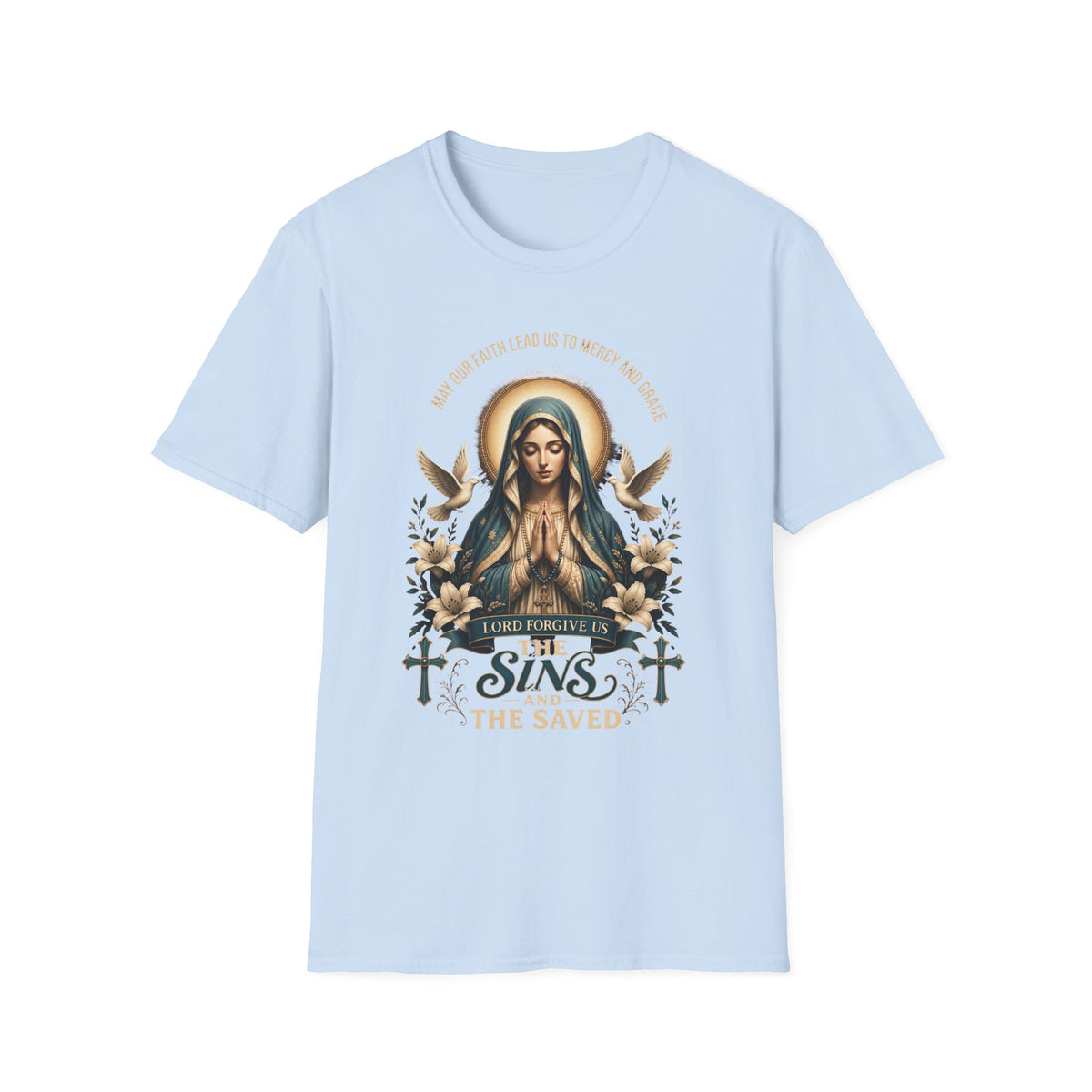 Virgin Mary Prayer Tee – "Love Covers Sins" Religious Graphic T-Shirt