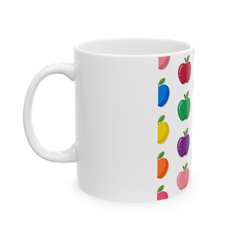 Taza de cerámica con patrón de manzanas coloridas — Taza de café con frutas arcoíris (325 ml y 444 ml)