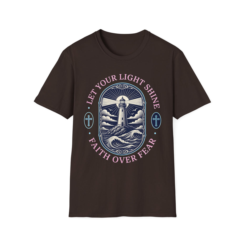 Faith Over Fear Lighthouse T-Shirt — "Let Your Light Shine" Christian Graphic Tee