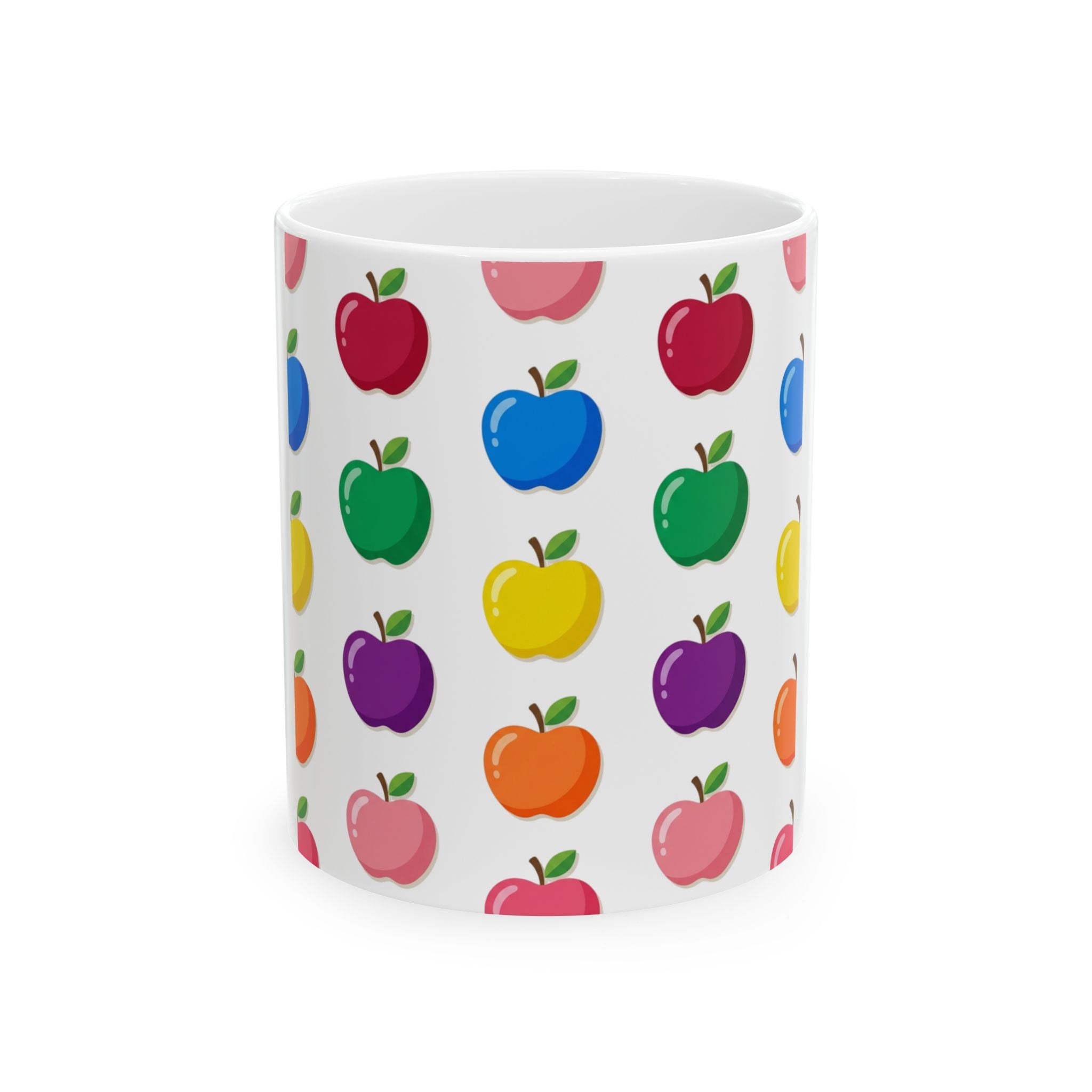 Colorful Apple Pattern Ceramic Mug — Rainbow Fruit Coffee Cup (11oz & 15oz)