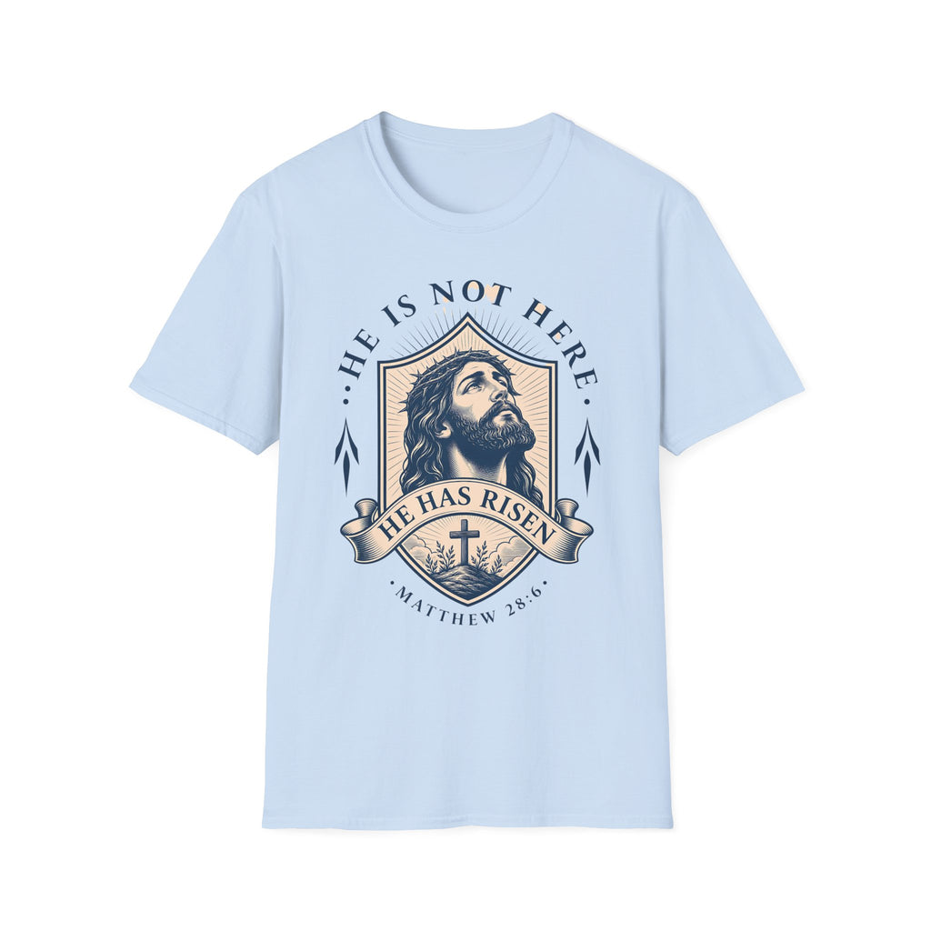 He Has Risen T-Shirt — Christian Easter Jesus Scripture Tee (Matthew 28:6)