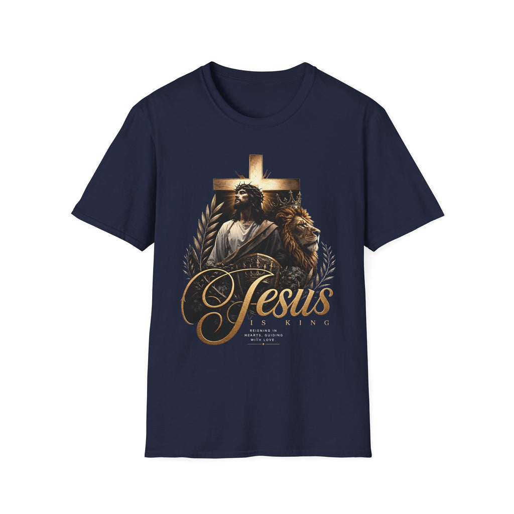 Jesus Is King T-Shirt — Christian Faith Graphic Tee with Cross & Lion Design