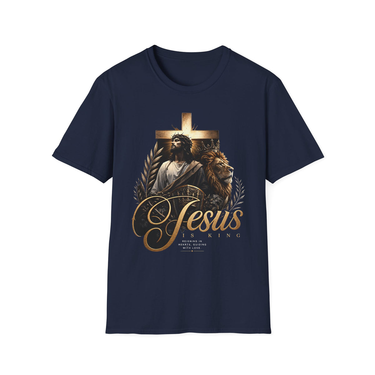 Jesus Is King T-Shirt — Christian Faith Graphic Tee with Cross & Lion Design