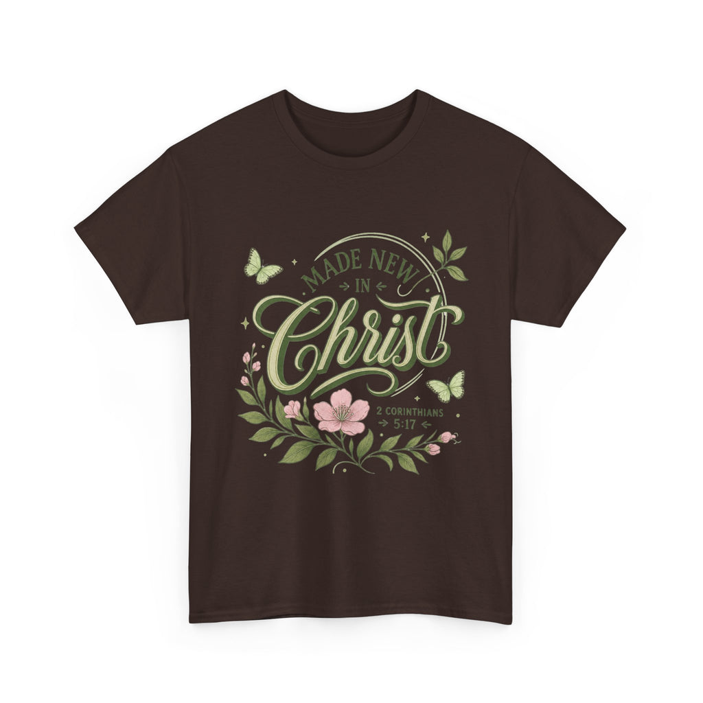 Made New in Christ Floral T-Shirt — Christian Faith Scripture Tee (2 Corinthians 5:17)
