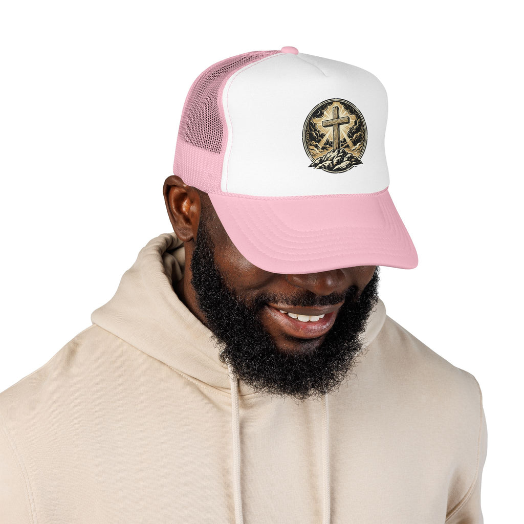 Gorra camionero cruz en la colina | Gorra de malla con fe cristiana