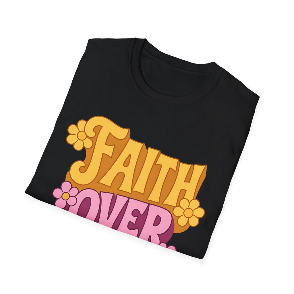 Faith Over Retro Flower T-Shirt — Inspirational Christian Tee