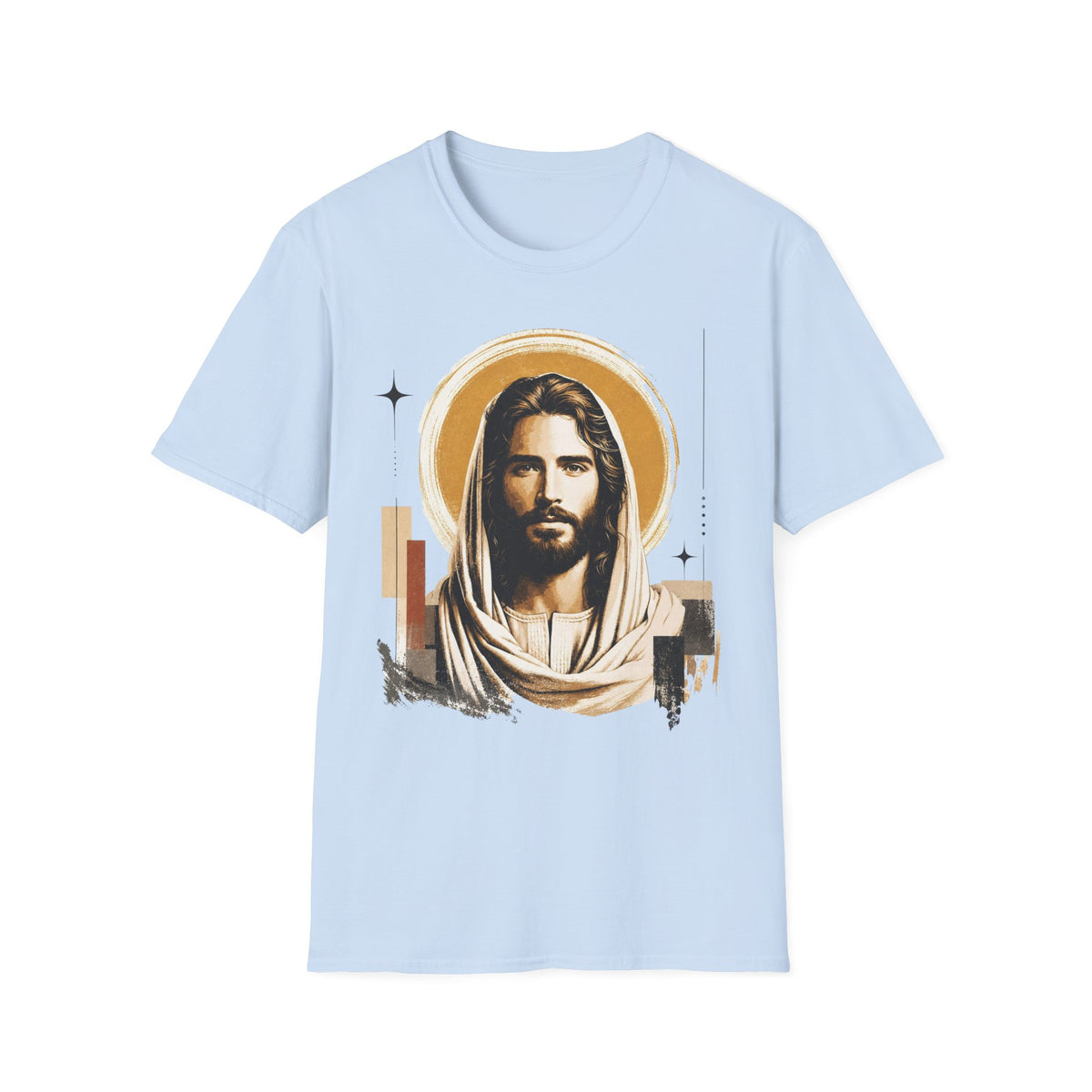 Jesus Portrait T-Shirt — Vintage Halo Christian Tee for Faith & Church
