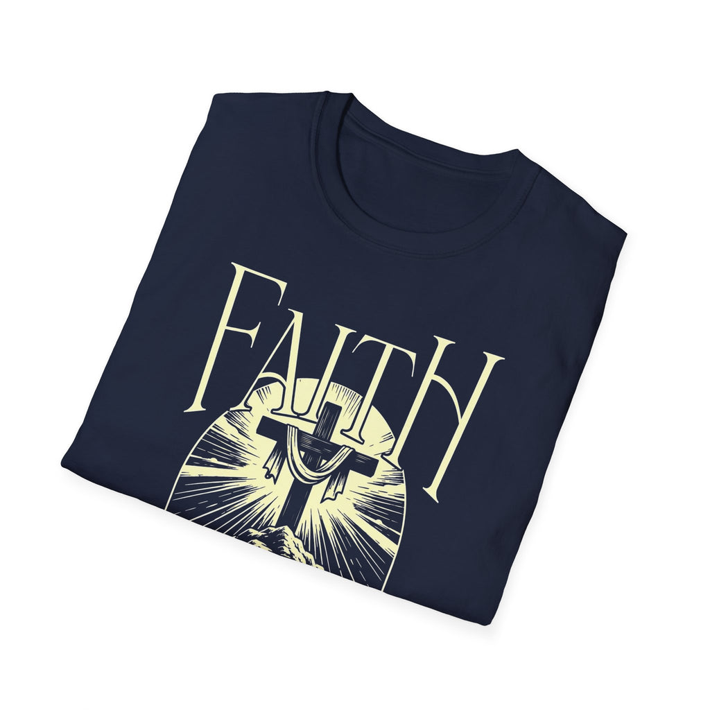 Faith Graphic T-Shirt — Cross & Mountains Christian Tee (Trust • Believe • Receive)