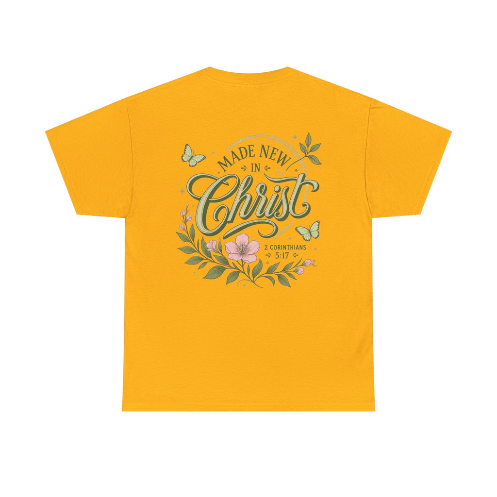 Made New in Christ Floral T-Shirt — Christian Faith Scripture Tee (2 Corinthians 5:17)