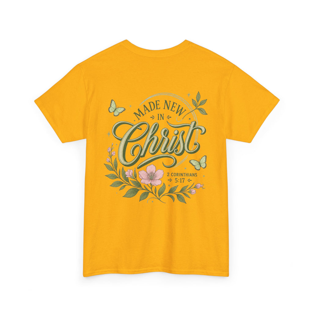 Made New in Christ Floral T-Shirt — Christian Faith Scripture Tee (2 Corinthians 5:17)