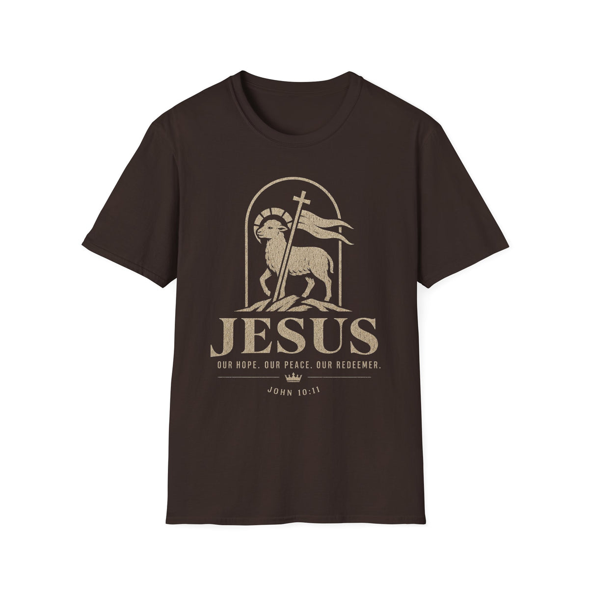 Jesus Lamb T-Shirt — 'Our Hope, Our Peace, Our Redeemer' Christian Tee (John 10:11)